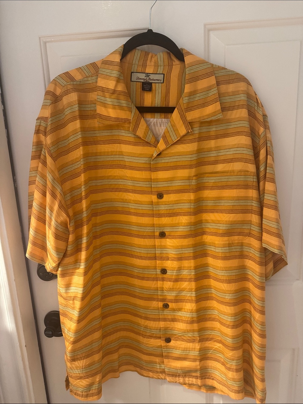 Tommy Bahama Yellow and Green Striped Short-Sleeve Button-Down Shirt